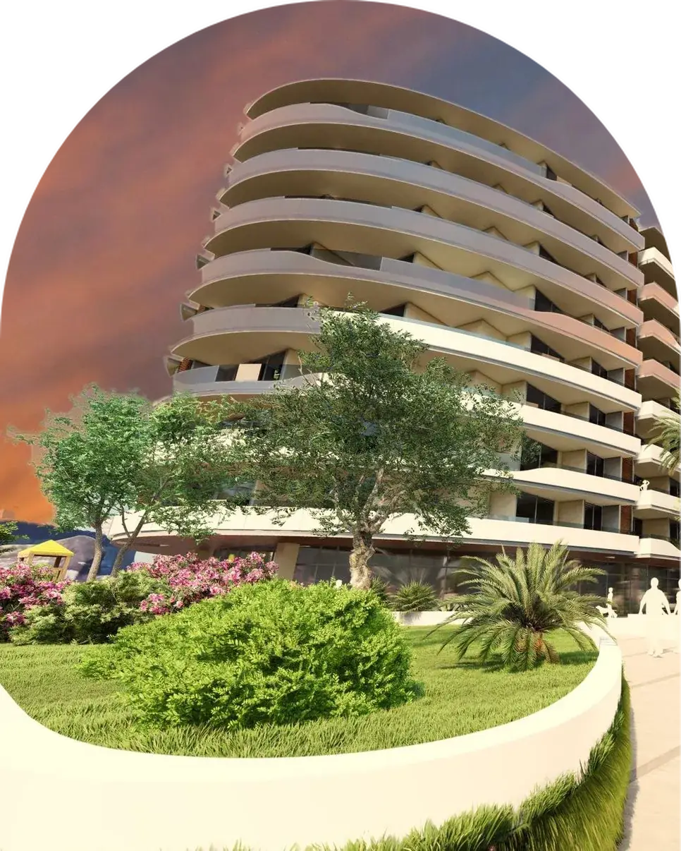 Artist's impression of a Tarġa Square tower rising above landscaped gardens