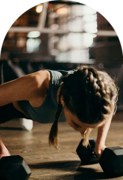Working out at the on-site gym