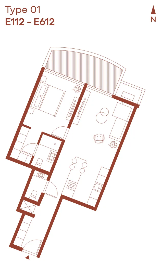 1 Bedroom – Type 01 E112 to E612 floor plan