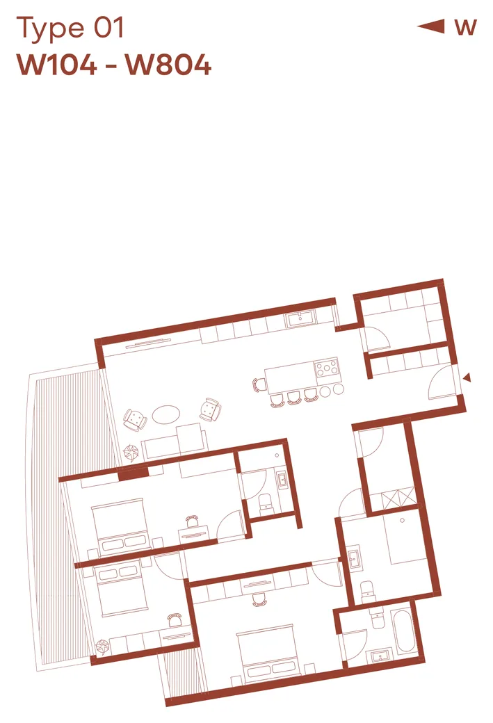 3 Bedrooms – Type 01 W104 to W804 floor plan